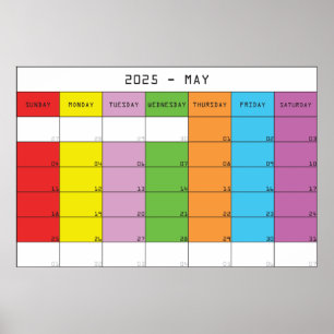 Poster planejador de calendário de dias coloridos de maio