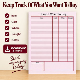 Poster Planejador de Compras Digitais Coisas que Quero Co