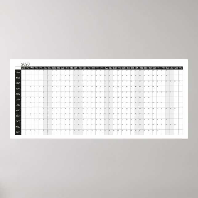 Poster Planejador de Parede Preto e Branco 2026 (Frente)