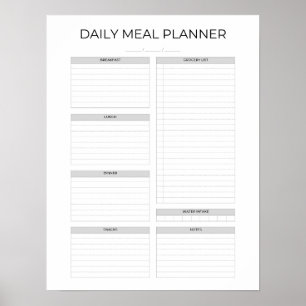Poster Planejador Diário de Refeições   Simples Minimalis