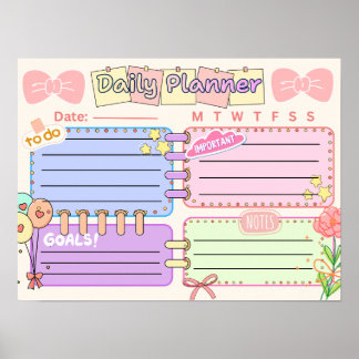 Poster planejador diário kawaii colorido