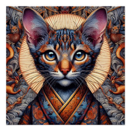 Pôster Planejador felino de fantasia ornamentado mítico r