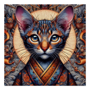 Pôster Planejador felino de fantasia ornamentado mítico r