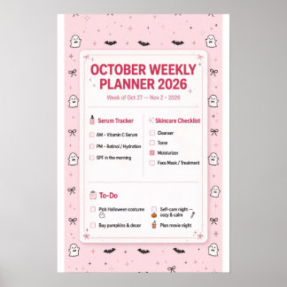Poster Planejador Semanal de Outubro de 2026 Coquette Ros