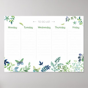 Pôster Planejador semanal lista de afazeres floral aquare