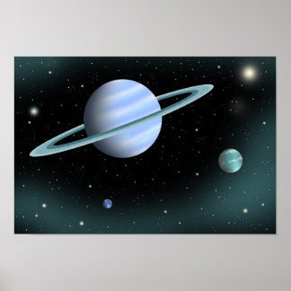 Poster Planeta azul coroado com anel.