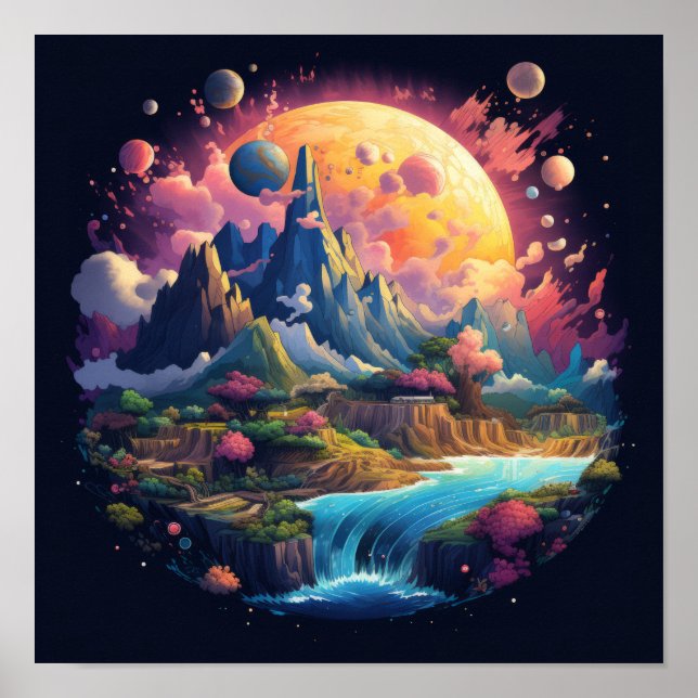 Poster Planeta Incrível Ilustração Artística da Terra par (Frente)