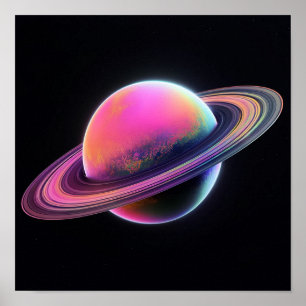 Poster Planeta Nebulosa Neon: Ilustração Cósmica Surreal
