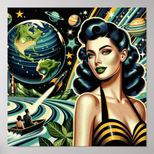 Poster Planeta Retro Pin-Up