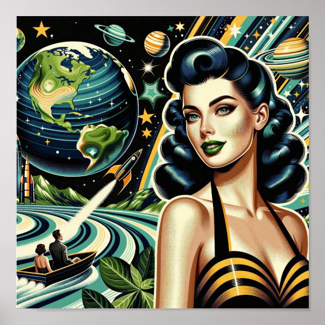 Poster Planeta Retro Pin-Up (Frente)