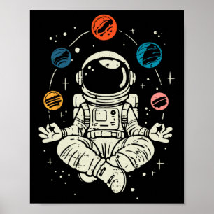 Poster Planetas Astronautas Meditando Espaço Yoga Lótus C