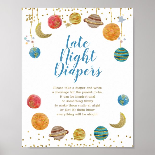 Poster Planetas Chá de fraldas Espacial Exterior Fraldas  (Frente)