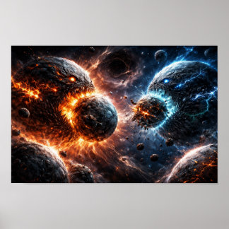 Poster Planetas Monstros Colidindo um Contra o Outro