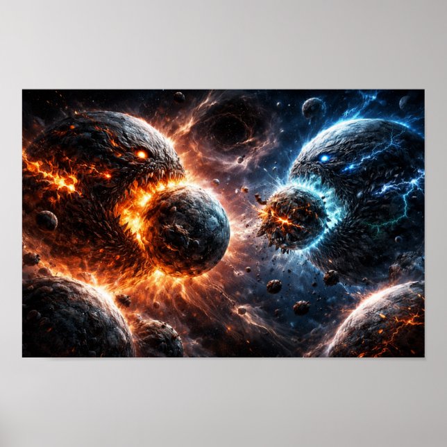 Poster Planetas Monstros Colidindo um Contra o Outro (Frente)