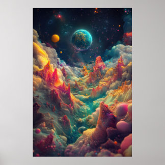 Poster Planetas Psicodélicos de uma Paisagem Alienígena