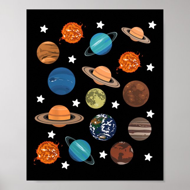 Poster Planetas Stars Lua Solar Sistema Costume Halloween (Frente)