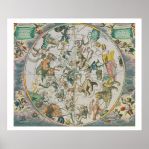 Pôster Planisphere celestial que mostra os sinais do Zod