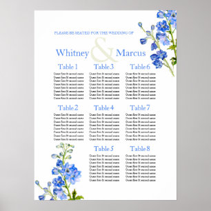 Pôster Planner de Mesa de Casamento Azul Delphinium