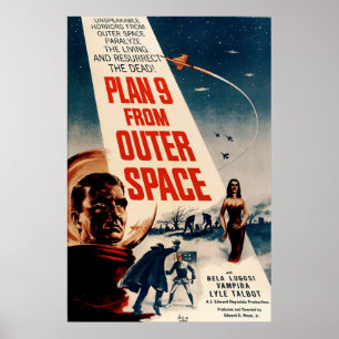 Poster Plano 9 Do Exterior - Vintage De Filme Do Sci-Fi