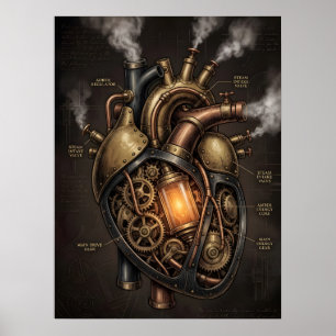 Poster Plano Anatômico do Coração Mecânico Steampunk