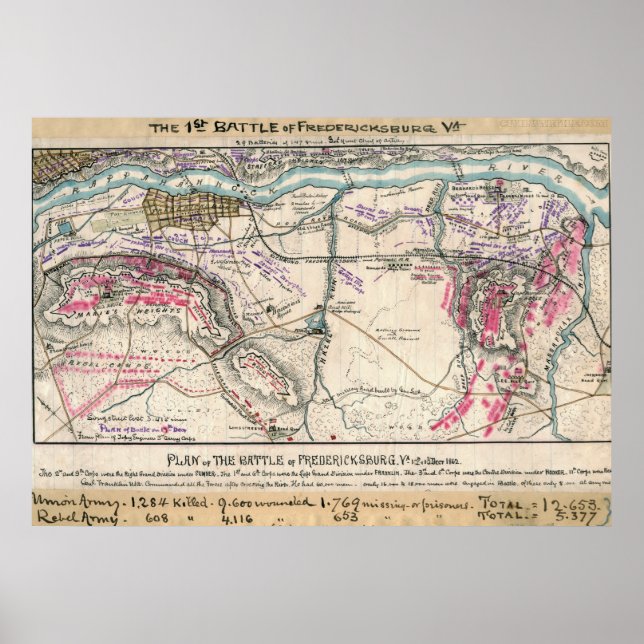 Pôster Plano da Batalha de Fredericksburg (Frente)