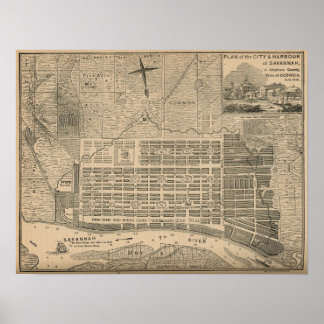 Pôster Plano da Cidade Antica de Savannah