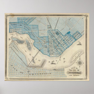 Pôster Plano da cidade de Jeffersonville e de vizinhança