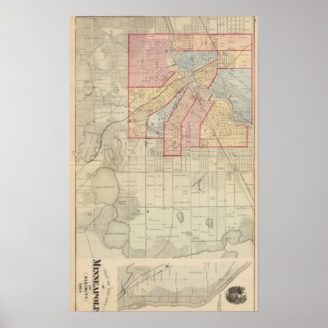 Pôster Plano da Cidade de Minneapolis e Vizinha (Frente)