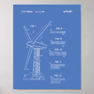 Poster Plano de arte patenteada do Wind Turbine Rotor 199