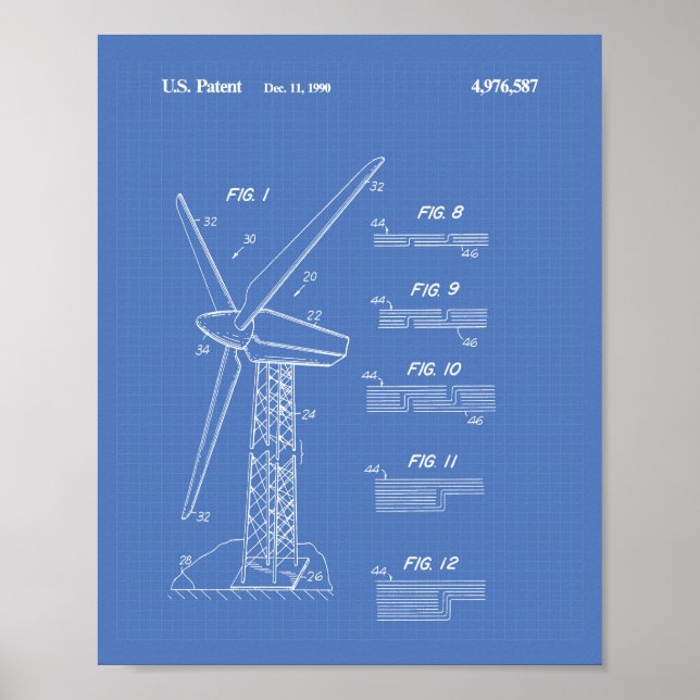 Poster Plano de arte patenteada do Wind Turbine Rotor 199 (Frente)