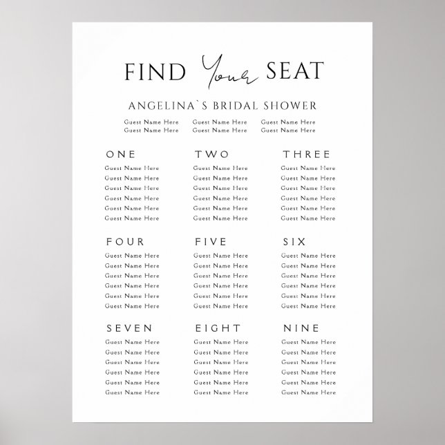 Poster Plano de assento 9 Chá de panela mesa (Frente)