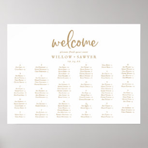 Poster Plano de Assento Alfabético Horizontal Dourado Ru