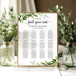 Poster Plano de Assento de Casamento 12 Mesas Elegante Fo