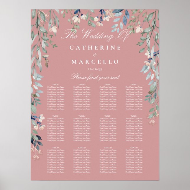 Poster Plano de Assento de Casamento de Flores Silvestres (Frente)