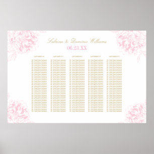 Pôster Plano de Assento de Casamento Elegante Peônia Rosa