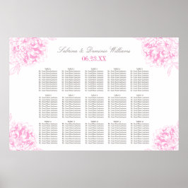 Pôster Plano de Assento de Casamento Elegante Rosa Fúcsia