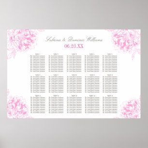 Pôster Plano de Assento de Casamento Elegante Rosa Fúcsia