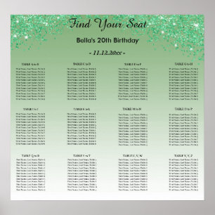 Poster Plano de Assentos Alfabéticos de Aniversário Verde
