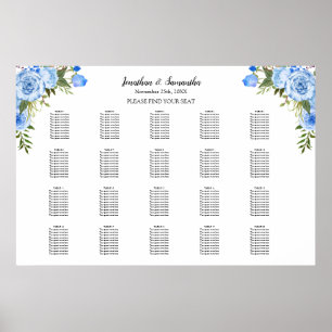 Poster Plano de Assentos Blue Flowers 20 mesas Casamento