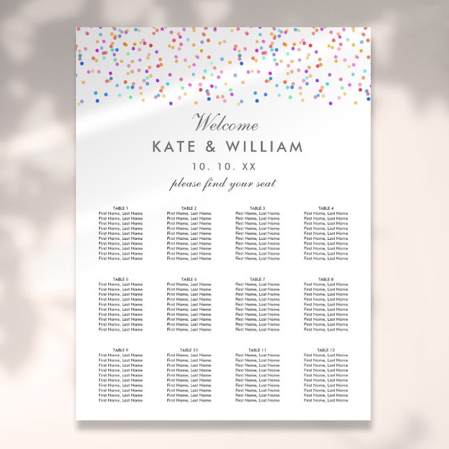 Poster Plano de Assentos de Casamento com Confetes de Arc (Rainbow Confetti Wedding Seating Plan Chart)