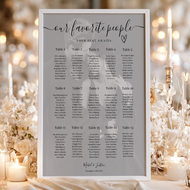 Poster Plano de Assentos de Casamento com Foto Elegante (Elegant Photo Wedding Seating Chart Table Plan)