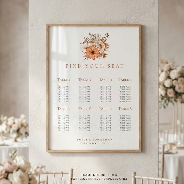 Poster Plano de Assentos de Casamento de 8 mesas Florais  (Criador carregado)