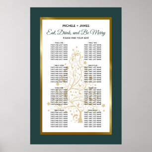 Poster Plano de Assentos de Casamento de Inverno com Ouro