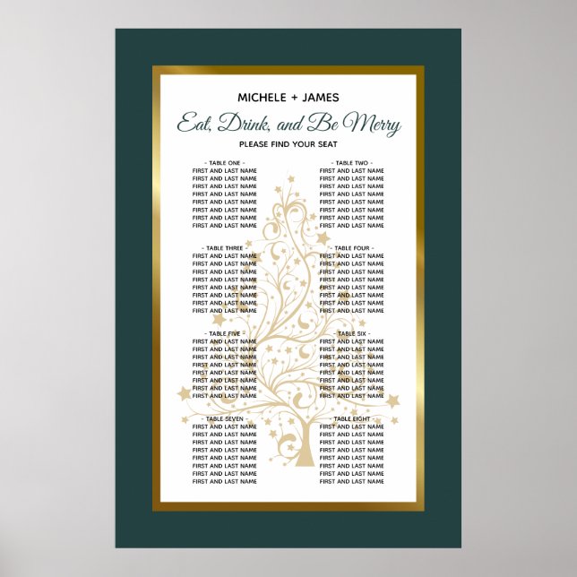 Poster Plano de Assentos de Casamento de Inverno com Ouro (Frente)
