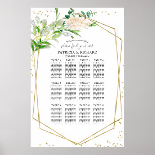 Poster Plano de Assentos de Casamento Elegante Folhagem