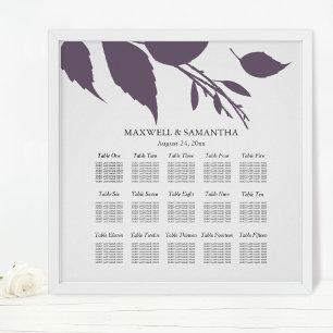 Poster Plano de Assentos de Casamento Elegantes Folhas Ro