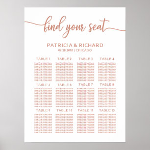 Poster Plano de Assentos de Casamento em Rose Gold com Ca