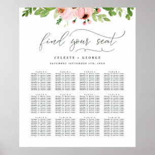Poster Plano de assentos de casamento floral aquarela ros