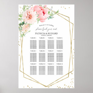 Poster Plano de Assentos de Casamento Floral Bege Geométr
