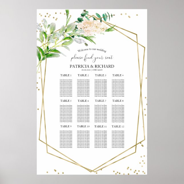Poster Plano de Assentos de Casamento Geométrico Elegante (Frente)